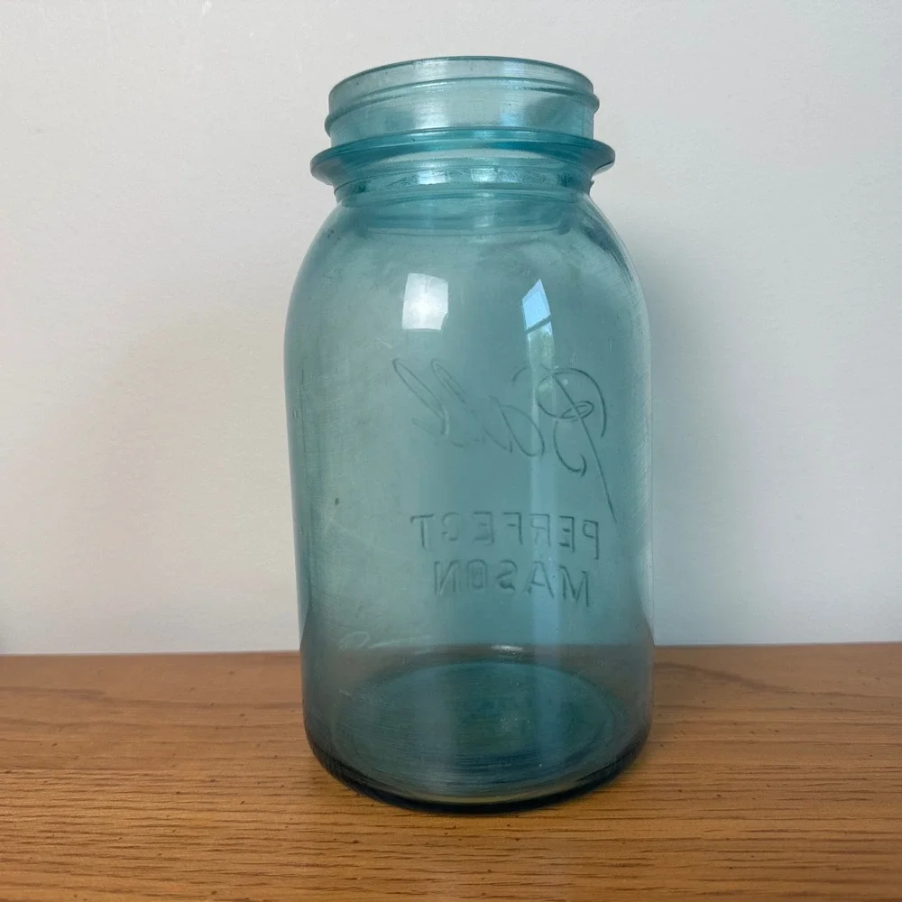 Vintage‎ Ball Perfect Mason Aqua Blue Glass Jar Tall 193-1933 Mold 7